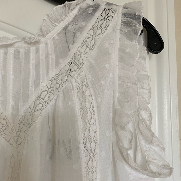 Zara Swiss dot chiffon lace blouse Xs in white - Picture 3 of 4